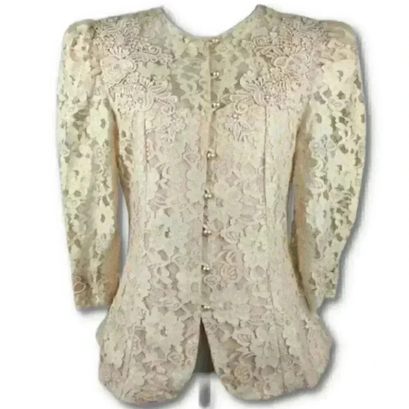 Vtg 80’s Cachet Bari Jacket Size 11 12 Blush Lace - Picture 10 of 10